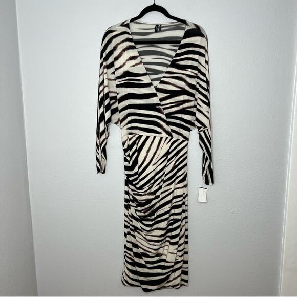 Marciano Cream & Brown Tiger Stripe Long Sleeve Bodycon Dress Women's size L - Picture 1 of 6